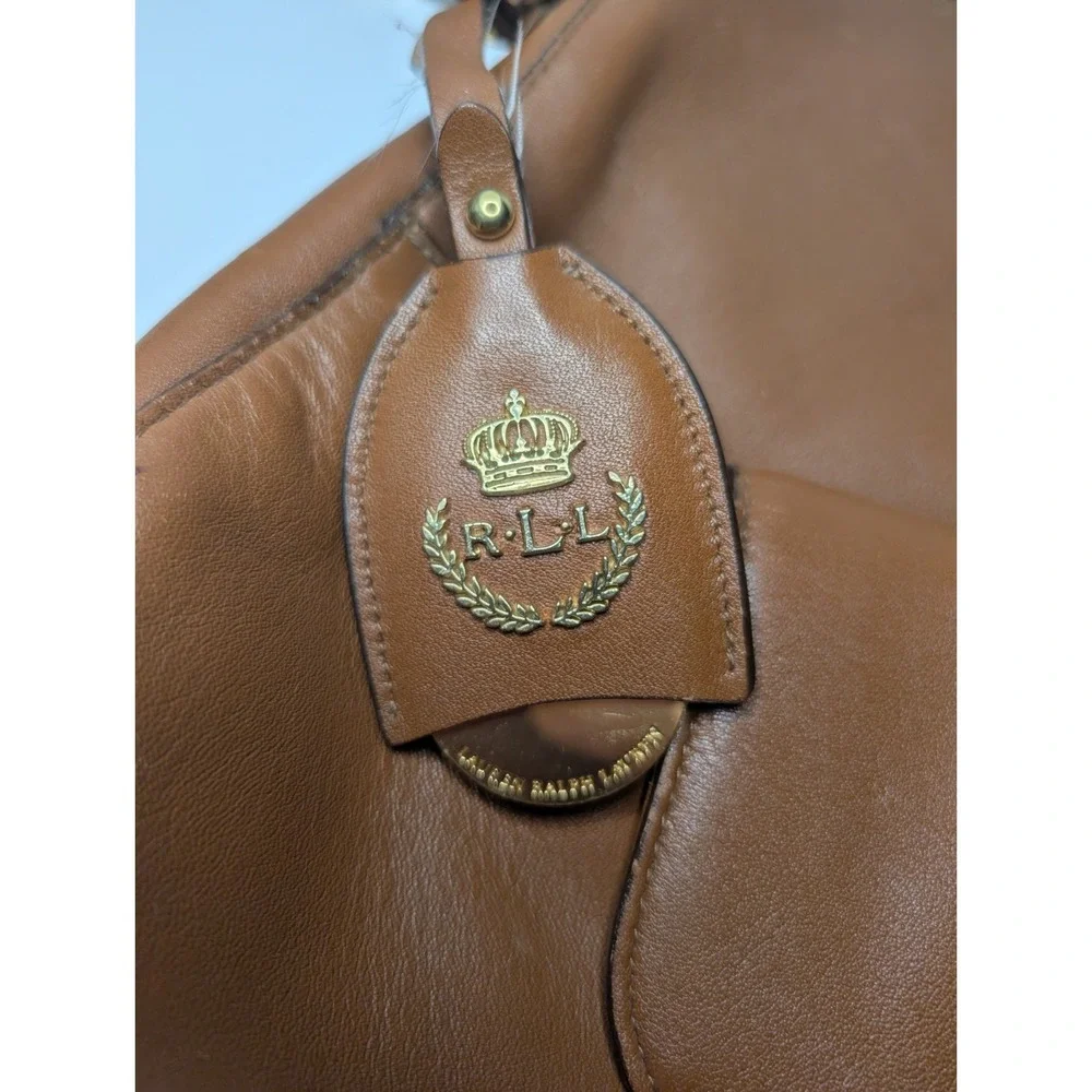 Lauren Ralph Lauren RLL Cognac Leather Hobo Shoulder Bag Gold Hardware Dust‎ Bag